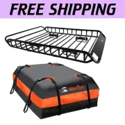 Aerodynamic Universal Rooftop Carrier Basket with Waterproof Bag & Cargo Net