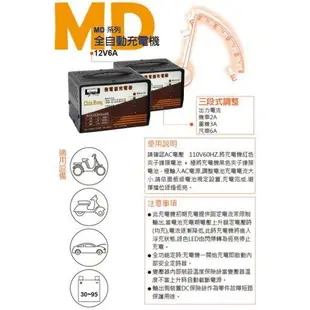 【士丞電池】MD1206 麻聯全自動充電器 12V-1A 3A 6A 三段可調式充電機 電池 專用充電