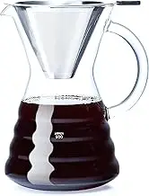 Unbreakable Pour Over Coffee Maker with Permanent Stainless Filter 8 Cup, Thickened Heat-Resistant Borosilicate Glass Dripper Coffee Brewer, Stovetop Safe