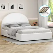 ALFORDSON Bed Frame King Size Gas Lift Base With Storage White Leather HOWELL