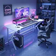Gaming Desk with Cup Holder & Headphone Hook, Gamer Workstation with 2 Cable Management Holes, Ergonomic Home Office Desk for Gaming, 40 Inch (White)