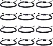 [ANATTASOUL] 12 PCS Braided Friendship Bracelets for Women Men Braided Handmade Rope String Adjustable Bracelets for Wedding Nylon Bracelets Set Black Wrist Cord for Daily Wear Anniversary Wedding, Metal, no gemstone