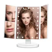 Vanity Makeup Mirror with Lights,1x 2X 4X Magnification,Touch Control,Trifold Makeup Mirror,Dual Power Supply, Portable LED,Women Gift(White)