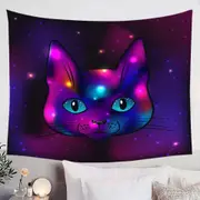 Cool Purple Space Cat Tapestry