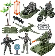Military Soldier Action Figures, 15PCS Army Soldier Set Including Military Base, Military Vehicles, Military Combat Toys, Army Toy Set for Kids Boys