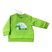 Jacadi Paris Sweater Pullover Green Baby Boy 6 Months Car Organic Cotton NEW