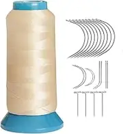YANTAISIYU Beige Polyester Thread, 1500 Yards, Sewing Thread for Wigs, Hair Extensions, DIY Sewing, Includes 12pcs C Type Needles