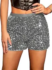 [Generic] Women's Sequin Mini Shorts Shiny Glitter Sequin Micro Shorts Club Party Dance Party Sparkle Mini Shorts