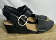 Sofft Vaya Black leather wedge sandals size 9.5 womens NIB
