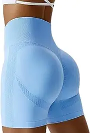 VCODWCSJO Women Yoga Shorts High Waist Workout Shorts Fitness Yoga Lift Butt Fitness Ladies Yoga Gym Running Short Pants Sportswear-Light blue-L