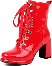 [Smilice] Women's Laces Combat Boots Block Heel Round Toe Booties