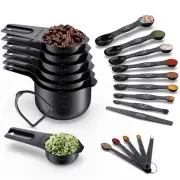 21 Piece Black Measuring Cups & Spoons, Includes 7 Stainless Steel Measuring ...
