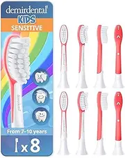 [demirdental] Kids Toothbrush Heads Compatible with Philips Sonicare Kids Toothbrush Heads - Replacement Heads Sensitive - Brush Heads from Ages 7 to 10 - Red - Replaces HX6048-8 Pack