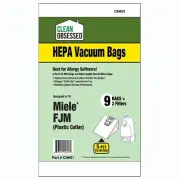 Fits For Clean Obsessed Type FJM Hepa Bags 9pk W/ 2 Filter, Fits For Miele # CH6
