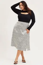 Geo Print Midi Skirt Side Split