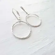 Hammered Circle Earrings in Sterling Silver Leverback Artisan Jewelry