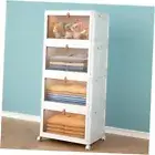 4 Tier Stackable Plastic Storage Bins with Lid and Wheels - 23 QT Closet White