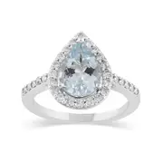 Pear Aquamarine Halo Ring with 0.40ct of Diamonds in 9kt White Gold