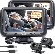 Rohent Baby Car Camera 2-Pack - Dual HD 1080P Monitors with Night Vision, Adjustable Angles, Glare-Free Display, Easy Installation for Two Kids, Ideal for Road Trips