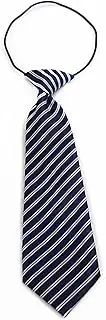 [Zasel] Kids Boys Navy Patterned Elastic Neck Tie -White Diagonal Stripe Navy, White, Black