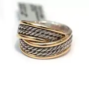 New DAVID YURMAN 13mm Origami Ring in Silver and 18K Yellow Gold Size 6
