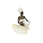 22cm Sitting African Lady with Tealight - Holding Pot Pose, Tribal Candle Holder Decor