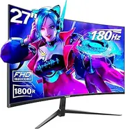 Gawfolk 27 Inch Curved Gaming Monitor 180HZ Full HD 1080P 1800R Frameless Computer Monitor, 1ms GTG with FreeSync,Low Motion Blur, Eye-Care Technology, DP, HDMI Port