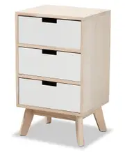 Baxton Studio Halian Mid-Century Modern Light Brown 3-Drawer Nightstand