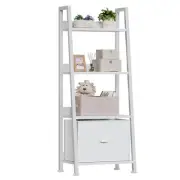 4-Tier White Ladder Shelf, Ladder Bookshelf with Removable Drawer, Bookcase Stor
