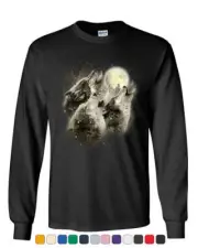 Wolf Howl Long Sleeve T-Shirt Wild Wolf Pack Predator Animals Nature Moon Tee