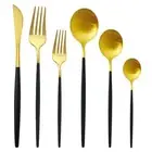 Uniturcky Black Handle Gold Spoon Flatware Matte Silverware Sets 36-pieces El...