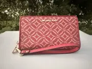Michael Kors Jet Set travel Wallet Double Zip wristlet Canvas Mk Logo