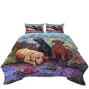 Cute Dog Art Lovely Labradors in the Flower Garden Coverlet