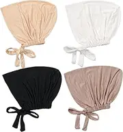 [Wedhapy] Hijab Undercap 4PCS Non Slip Hijab Cap Breathable Adjustable Hijab Underscarf with Tie-Back Closure Hijab Cap for Women Hijab Undercap Non Slip