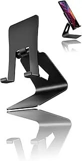 Adjustable Aluminum Phone Stand for iPhone, Galaxy & Tablets - Desktop Mount for Mobile Devices (Black)