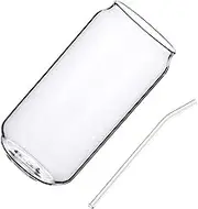 CIYODO 1Set Transparent Glass Cup Stylish Can Shaped Milk Tea and Wine Glass with Straw Capacity and Fashionable Storage for Juice and Cocktails