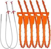 Drain Cleaner and Unblocker Tool: Clog Remover, Drain Snake, Pipe Cleaner, 7 Pack Drain Augers (2 Stainless Steel and 5 Plastic)—Ideal for Cleaning Tough Clogs in the Kitchen, Bathroom, and More