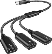 MOGOOD USB C Splitter, USB C to USB C Female Adapter, 3-in-1 Type C data transfer and 60W Fast Charging, USB C Male to 3 USB C Female Cord Converter for iPhone 15 Series Mac,Xbox One Series,PS5,Laptop