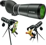 Spotting Scopes with 20-60x60mm, 39-19m/1000m Spotting Scopes with Tripod, FMC Lens, BAK4 Angled Eyepiece, Fogproof Scope with Phone Adapter, Carry Bag, Bird Watching Wildlife Scenery (Green)