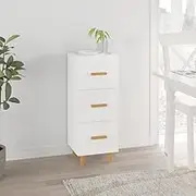 Sideboard High Gloss White, Modern Storage Cabinet for Hallway & Dining Room Furniture, Engineered Wood Buffet with 3 Drawers