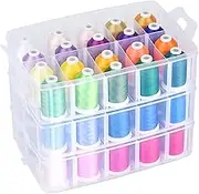 Simthread Machine Embroidery Thread Polyester 63 Colors with Plastic Storage Box for Embroidery,Sewing Machines
