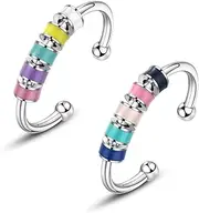 [Aodogshi] 2 Pcs Stainless Steel Enamel Finger Rings, Multicolor Relief Spinner Rings with Beads Lying to You to My Daughter Anti Anxiety Ring