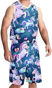 [KQNZT] Basketball Jersey and Shorts, Custom Basketball Jersey, Men's Athletic Basketball Jerseys, Unicorn Purple Cloud Rainbow