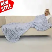 Chunky Knit Weighted Blanket, Queen Size, Silver Gray, 18 Pounds
