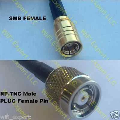 RG174 5 feet SMB FEMALE to RP-TNC MALE (Female Pin) RF Pigtail Cable US Assmbled