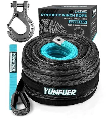 1/2" x 85ft Synthetic Winch Rope Cable Kit, 32000LBS Winch Rope with Protecti...