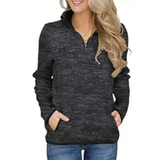 Nevenka Women Casual Long Sleeve 1/4 Zipper Sweatshirts Tunic Tops With Pockets-Black-201988PO