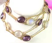 Amethyst Bezel Chain,Amethyst Chain,Rainbow Moonstone Chain,Moonstone Chain