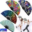 Foldable Bamboo Fan UV Fluorescent Folding Fan Stage Performance Dance