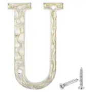 House Address Letter, 5.5 Inch Cast Iron Vintage Letter-U for Sign, White & Gold